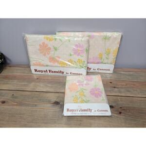 Vtg Cannon Royal Family Full Flat/Fitted Sheets & 2 Pillowcases MCM Floral New